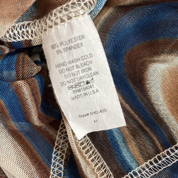 Vtg 90s Y2k Mesh Dress S M Bodycon Swirl Sheer Mock Neck Stretch Blue Brown - Picture 7 of 10